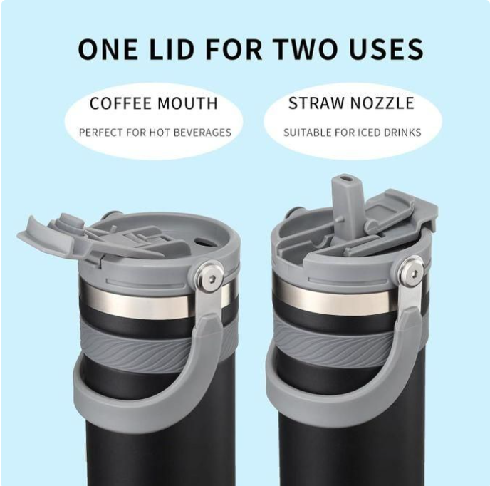 Travel Mug Tumbler With Straw Lid And Handle 550ML Travel Coffee Mug Portable Vacuum Stainless Steel Reusable Insulated Thermos Flask For Hot & Cold Drinks/Coffee/Tea/Beer (Olive Green)