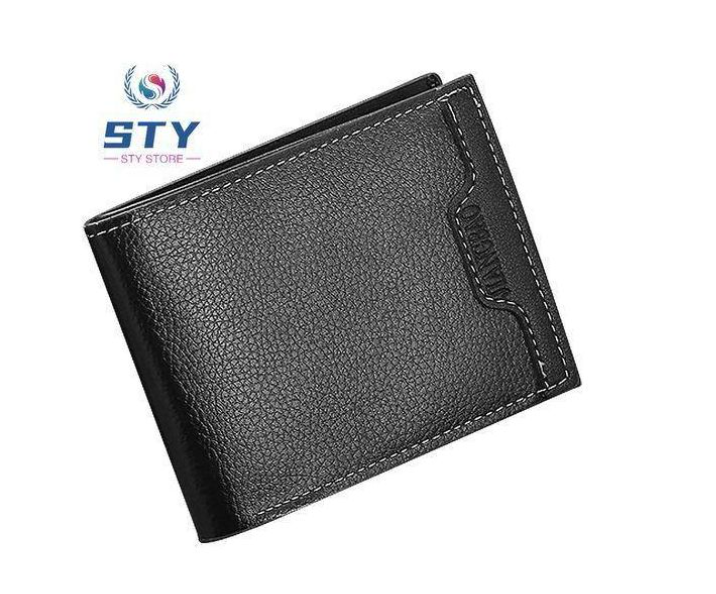 STY Men Short Wallets Business Billfold Horizontal Wallet Credit Card Holder-Black This men's wallet is made of PU synthetic leather, a synthetic material that is highly wear-resistant and durable
