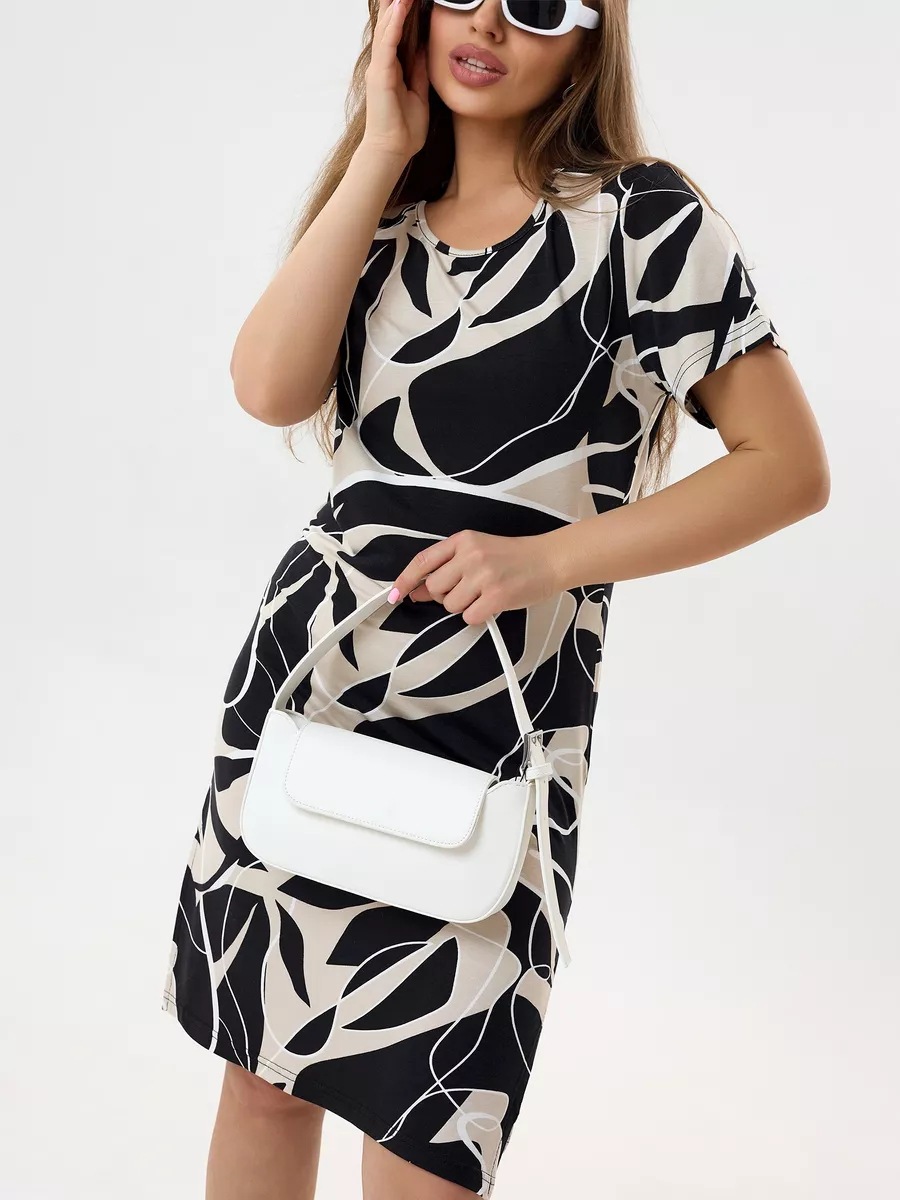 Women's Geometric Print Bodycon Midi Dress, Round Neck Short Sleeve Side Slit Pencil Dress, Casual Summer Work Dress.