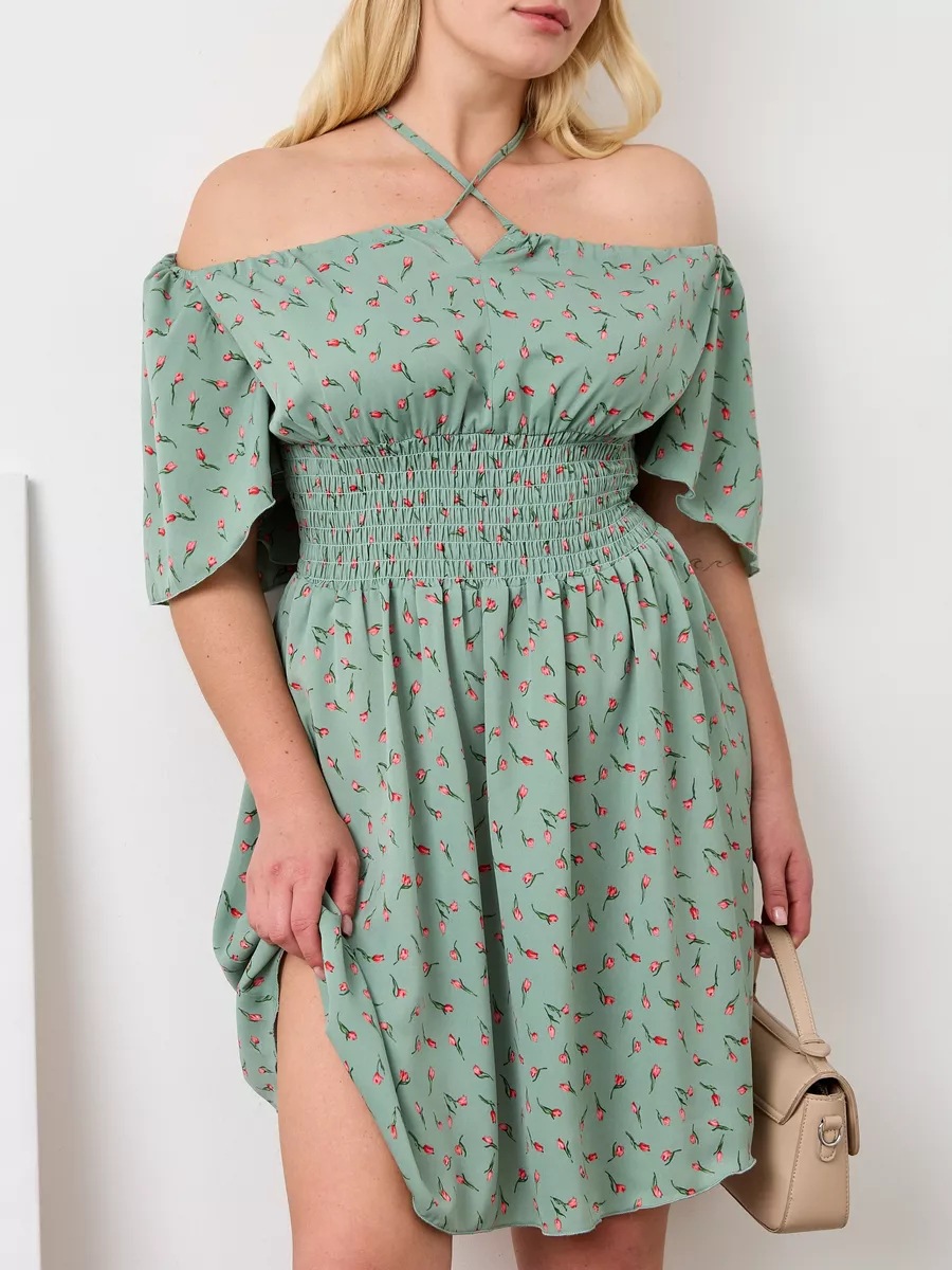 Women's Off Shoulder Floral Print Mini Dress, Short Sleeve High Waist A-Line Dress, Casual Summer Beach Party Dress.