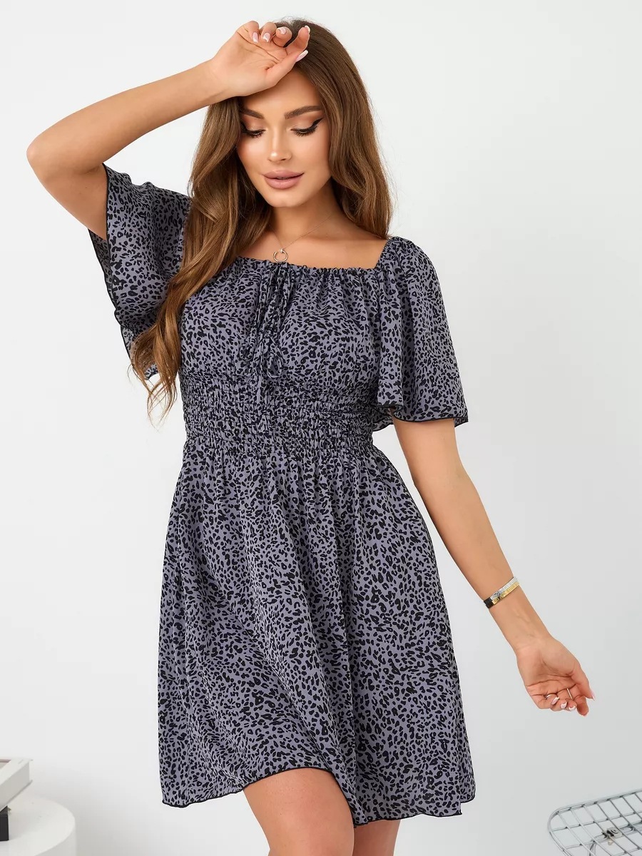 Women's Off Shoulder Floral Print Mini Dress, Short Sleeve High Waist A-Line Dress, Casual Summer Beach Party Dress.
