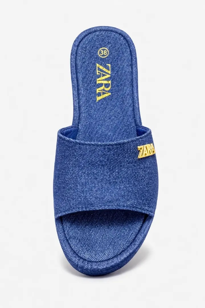 Zara Denim wedge Sandals,Women’s Denim Strap Wedge Sandals Trendy Platform Slip-On Summer Heels