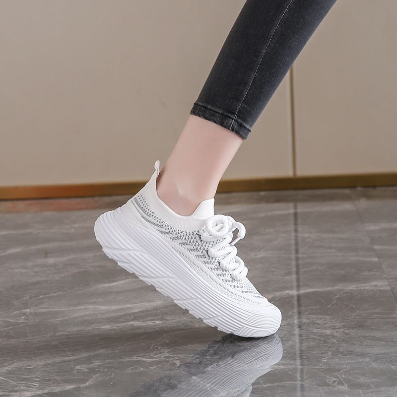2026 New Flyknit Breathable Mesh Sports Shoes with Thick Soles, Lightweight Soft Sole Casual Board Sneakers