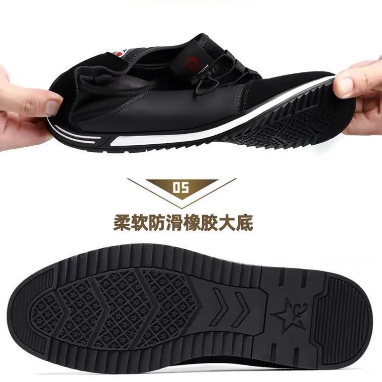 Men's Spring/Summer Leather Casual Shoes - Korean Style Versatile Slip-On Loafers with Soft Non-Slip Soles, Hollow Breathable Driving Shoes
