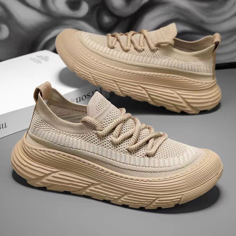 2026 New Flyknit Breathable Mesh Sports Shoes with Thick Soles, Lightweight Soft Sole Casual Board Sneakers