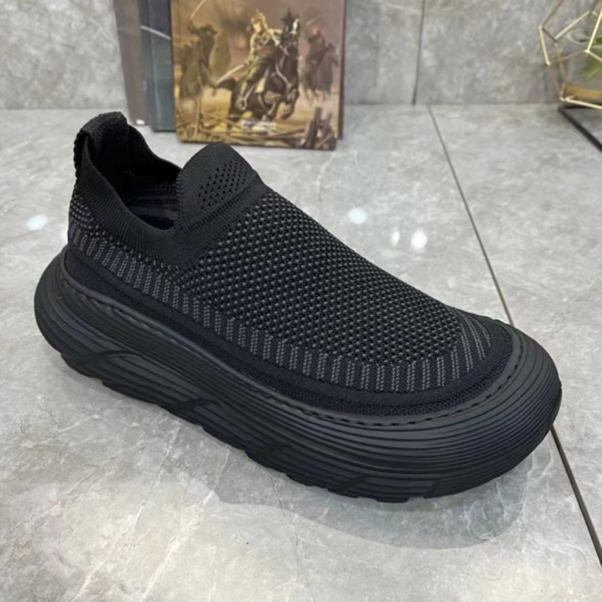 2026 New Flyknit Breathable Mesh Sports Shoes with Thick Soles, Lightweight Soft Sole Casual Board Sneakers