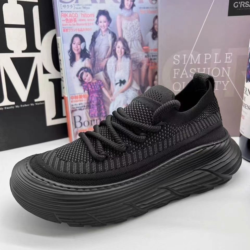 2026 New Flyknit Breathable Mesh Sports Shoes with Thick Soles, Lightweight Soft Sole Casual Board Sneakers