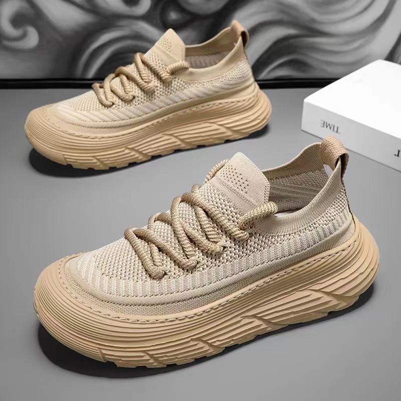 2026 New Flyknit Breathable Mesh Sports Shoes with Thick Soles, Lightweight Soft Sole Casual Board Sneakers