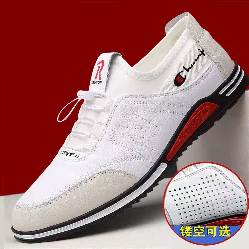 Men's Spring/Summer Leather Casual Shoes - Korean Style Versatile Slip-On Loafers with Soft Non-Slip Soles, Hollow Breathable Driving Shoes
