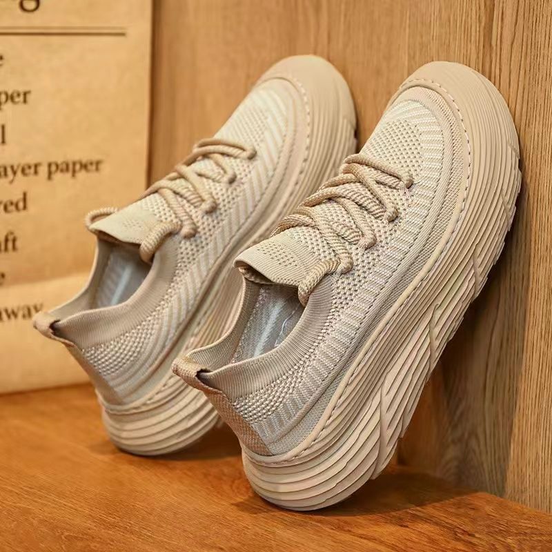 2026 New Flyknit Breathable Mesh Sports Shoes with Thick Soles, Lightweight Soft Sole Casual Board Sneakers