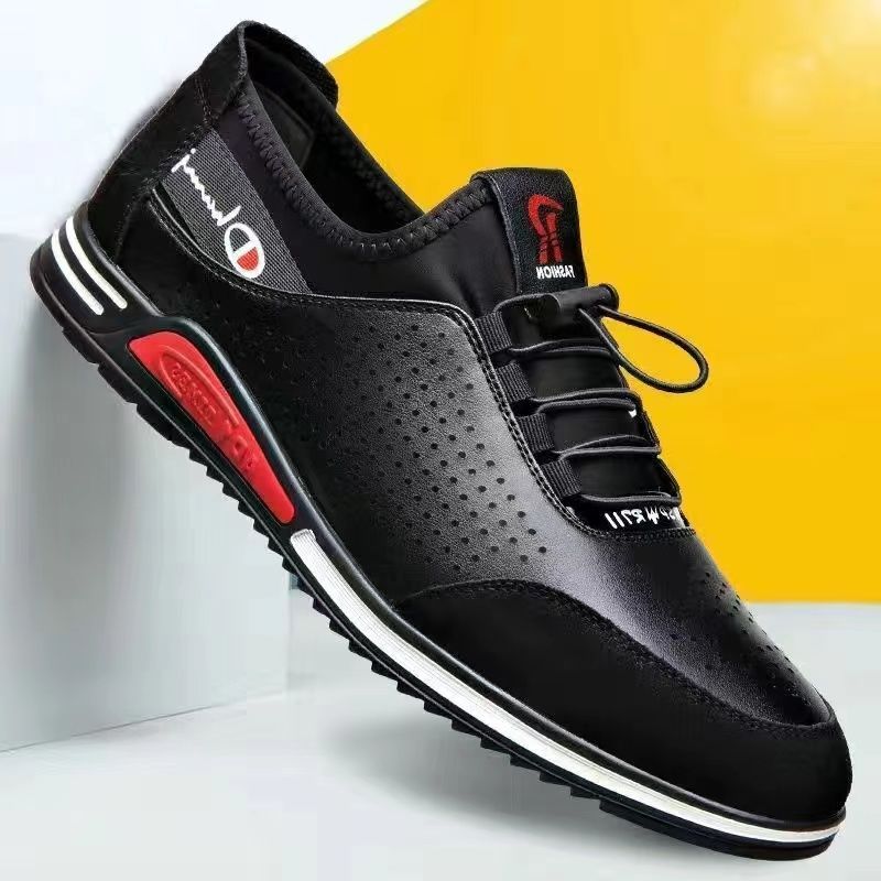 Men's Spring/Summer Leather Casual Shoes - Korean Style Versatile Slip-On Loafers with Soft Non-Slip Soles, Hollow Breathable Driving Shoes