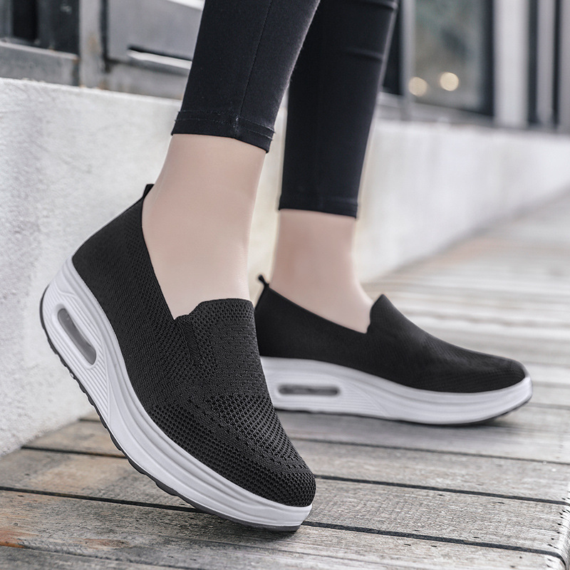 GPOGO Women's Shoes Solid Color Breathable Flyknit Shoes Slip-On Women's Sports Shoes Sock Shoes Casual Shoes