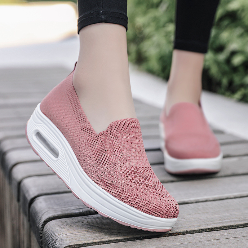 GPOGO Women's Shoes Solid Color Breathable Flyknit Shoes Slip-On Women's Sports Shoes Sock Shoes Casual Shoes