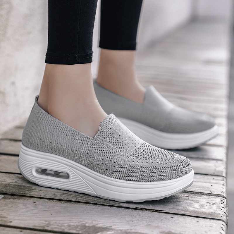 GPOGO Women's Shoes Solid Color Breathable Flyknit Shoes Slip-On Women's Sports Shoes Sock Shoes Casual Shoes
