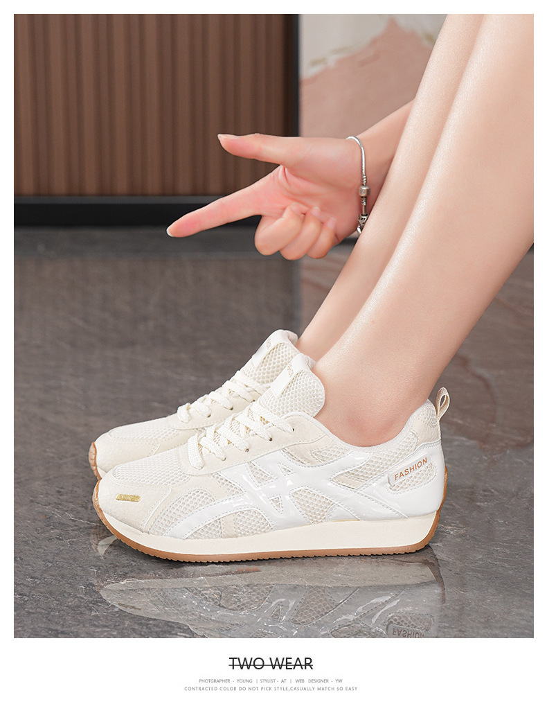 New summer women's shoes, breathable mesh German training shoes, women's Korean style versatile flat low-cut sports shoes, casual Forrest Gump shoes