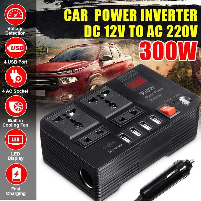 300W Portable Car Power Inverter 12V DC to 220V AC Converter 4 USB Charger Outlet Socket Auto Accessories