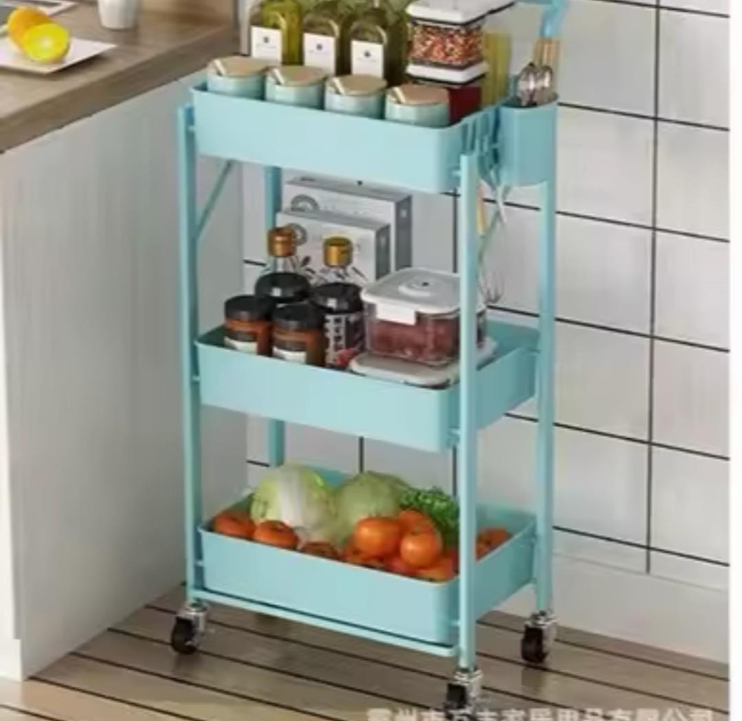 3-Tier Metal Storage Trolley with Wheels – Heavy Duty Multi-Layer Organizer for Home & Office, Rolling Utility Cart for Kitchen, Bathroom & Workspace Storage