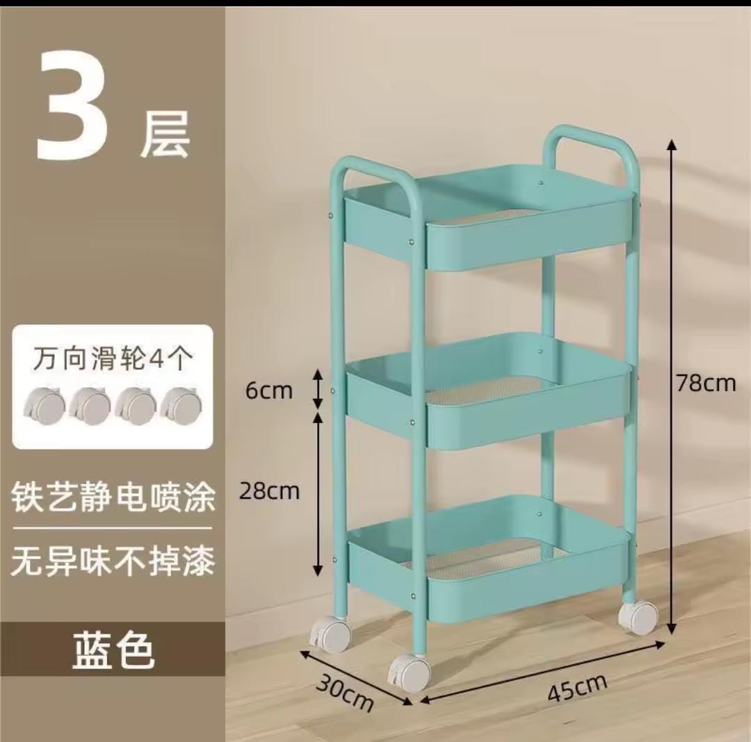3-Tier Metal Storage Trolley with Wheels – Heavy Duty Multi-Layer Organizer for Home & Office, Rolling Utility Cart for Kitchen, Bathroom & Workspace Storage