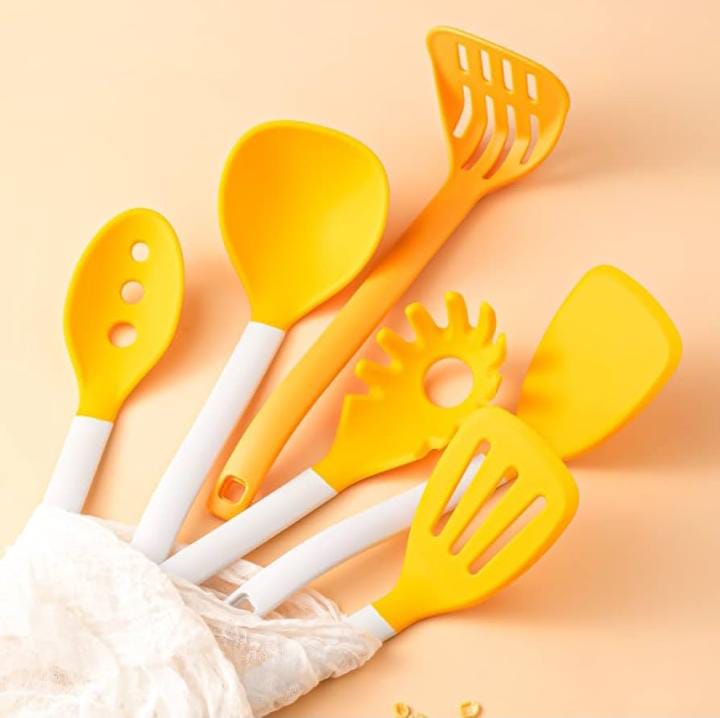 6PCS Silicone Kitchen Spoon Set – Heat Resistant Cooking Utensils for Stirring, Mixing & Serving, Non-Scratch Kitchen Tool Set for Everyday Home Cooking Use