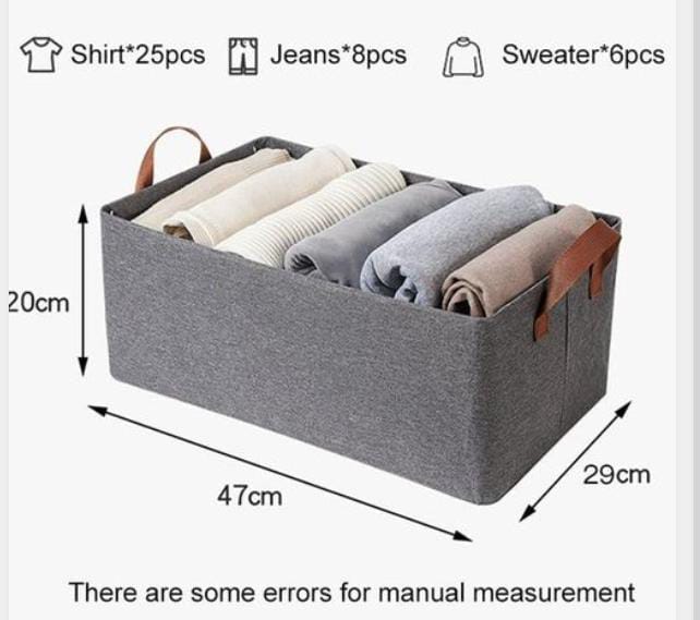 Foldable Grey Clothes Storage Bag 47×29×20cm – Large Capacity Laundry Basket / Organizer Bin for Home