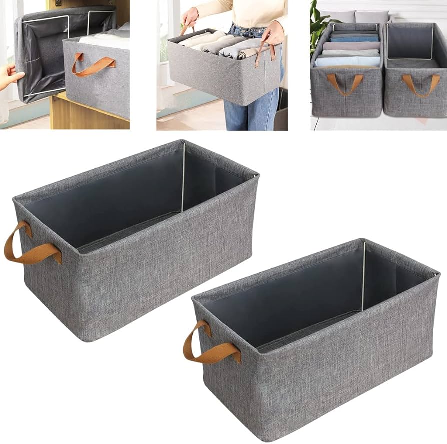 Foldable Grey Clothes Storage Bag 47×29×20cm – Large Capacity Laundry Basket / Organizer Bin for Home