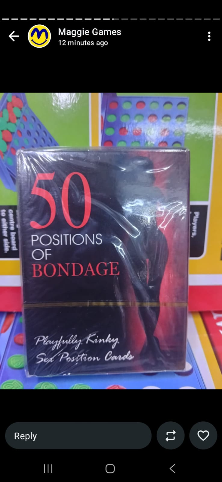 50 POSITIONS OF BONDAGE 
Game Type – adult intimacy card game (18+)