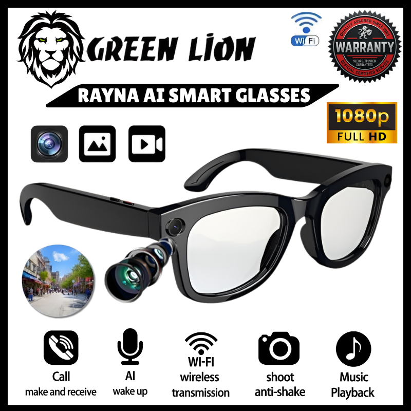 Rayna AI Smart Glasses - Hands-Free 1080P Video Recording, Live Audio Translation & AI Assistant; Lightweight TR90 Bluetooth Eyewear, Compatible with All Smartphones, Long Battery Life for Men & Women