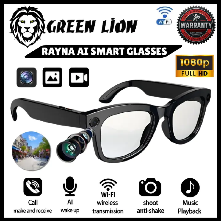 Rayna AI Smart Glasses - Hands-Free 1080P Video Recording, Live Audio Translation & AI Assistant; Lightweight TR90 Bluetooth Eyewear, Compatible with All Smartphones, Long Battery Life for Men & Women