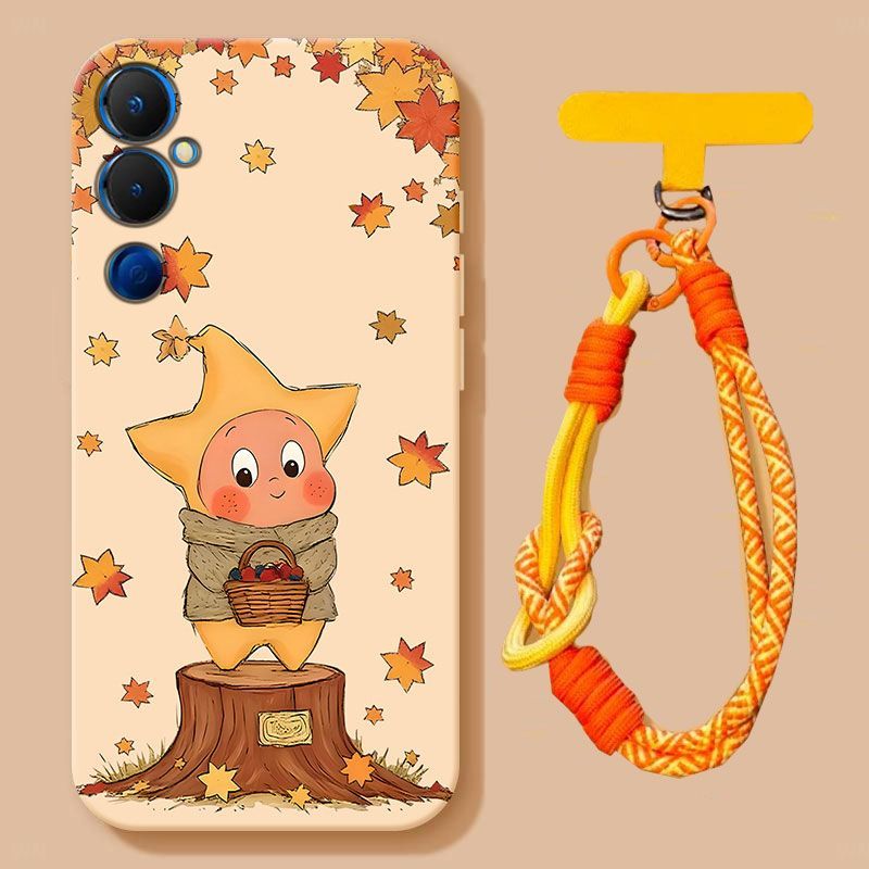 Suitable for Tecno Pova 4 Pro phone case, niche and cute star people, frosted all inclusive style with fallen leaves and star design, antique white background - scarf star