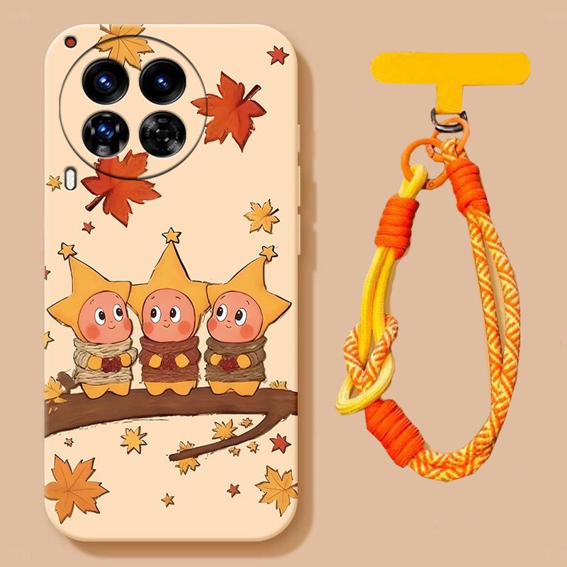 Suitable for Tecno Camon 30 phone case, niche and cute star people, frosted all inclusive style with fallen leaves and star design, antique white background - scarf star