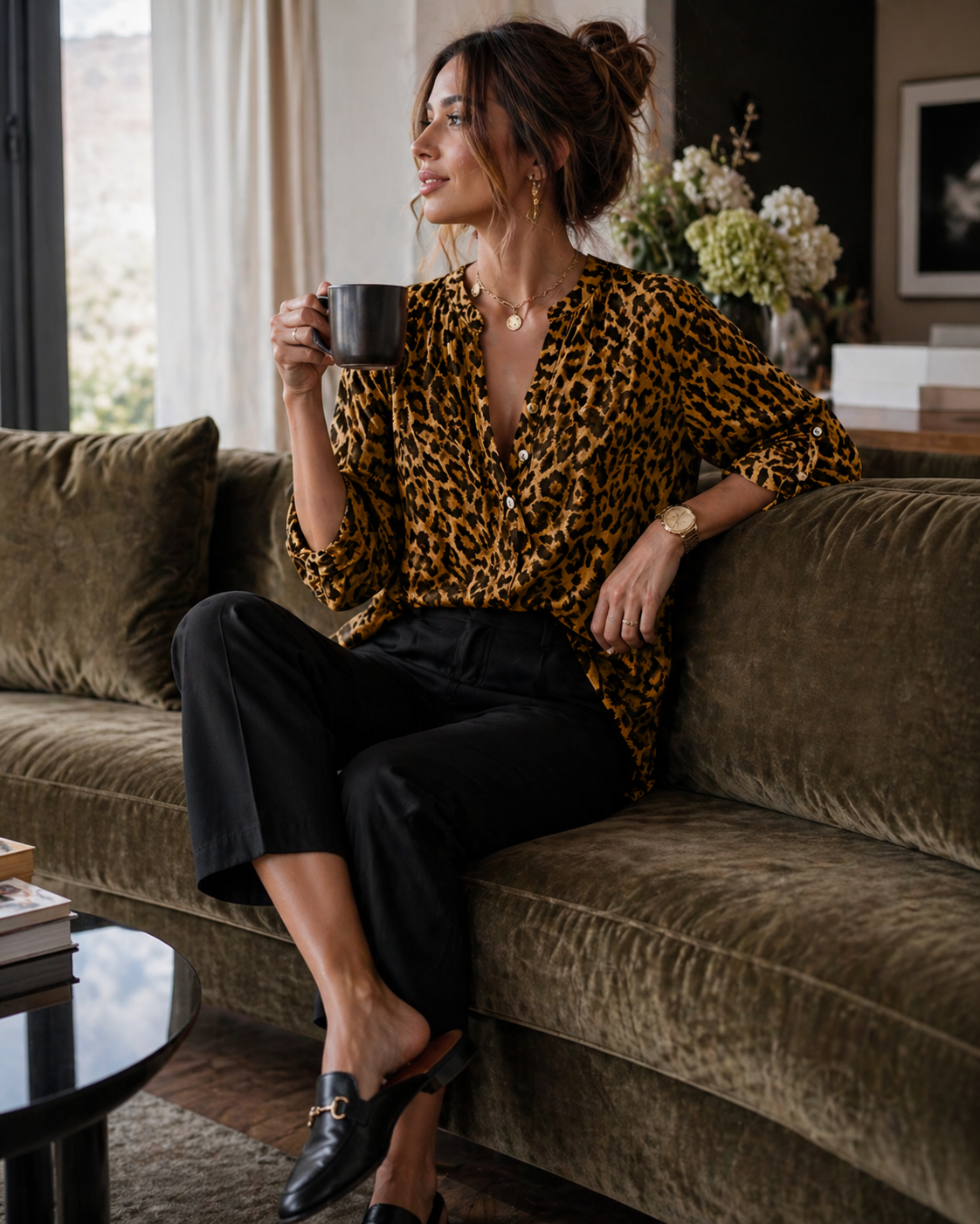 Women Leopard Print V Neck Blouse Long Sleeve Loose Shirt Casual Button Top Fashion Ladies Tops S-3XL Soft Breathable Shirt