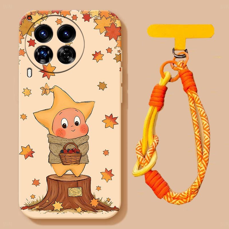 Suitable for Tecno Camon 30 phone case, niche and cute star people, frosted all inclusive style with fallen leaves and star design, antique white background - scarf star