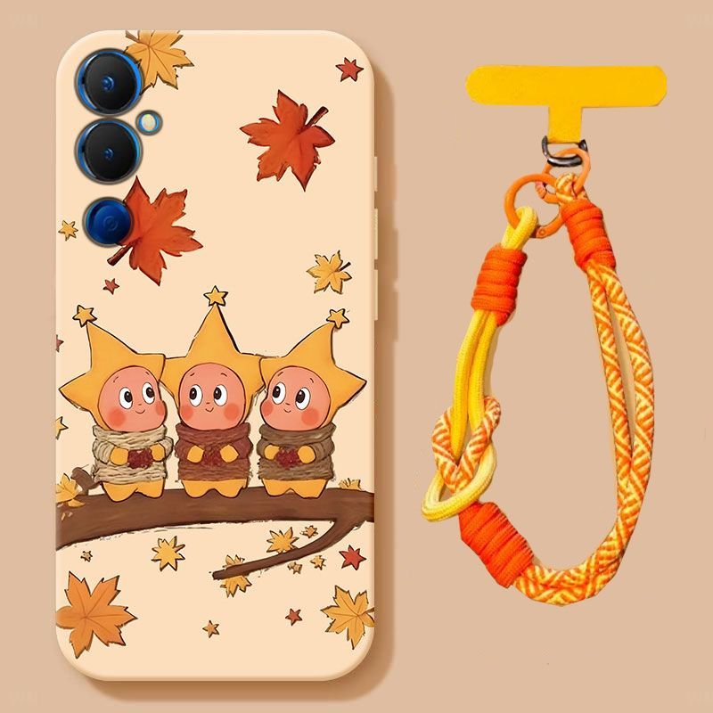 Suitable for Tecno Pova 4 Pro phone case, niche and cute star people, frosted all inclusive style with fallen leaves and star design, antique white background - scarf star