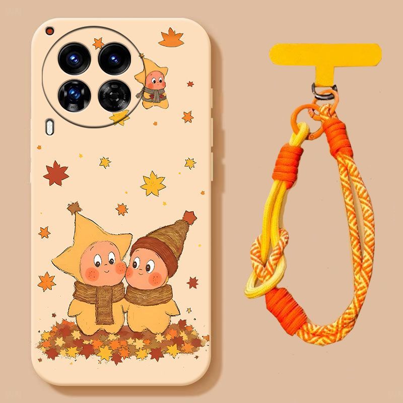 Suitable for Tecno Camon 30 phone case, niche and cute star people, frosted all inclusive style with fallen leaves and star design, antique white background - scarf star