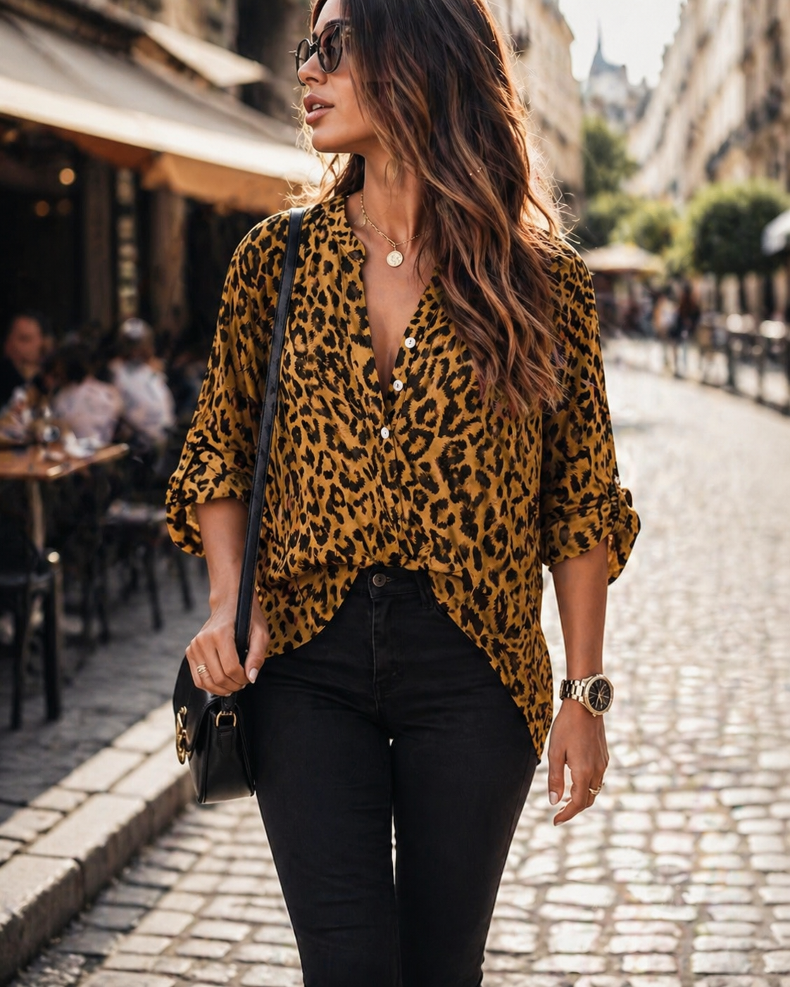 Women Leopard Print V Neck Blouse Long Sleeve Loose Shirt Casual Button Top Fashion Ladies Tops S-3XL Soft Breathable Shirt