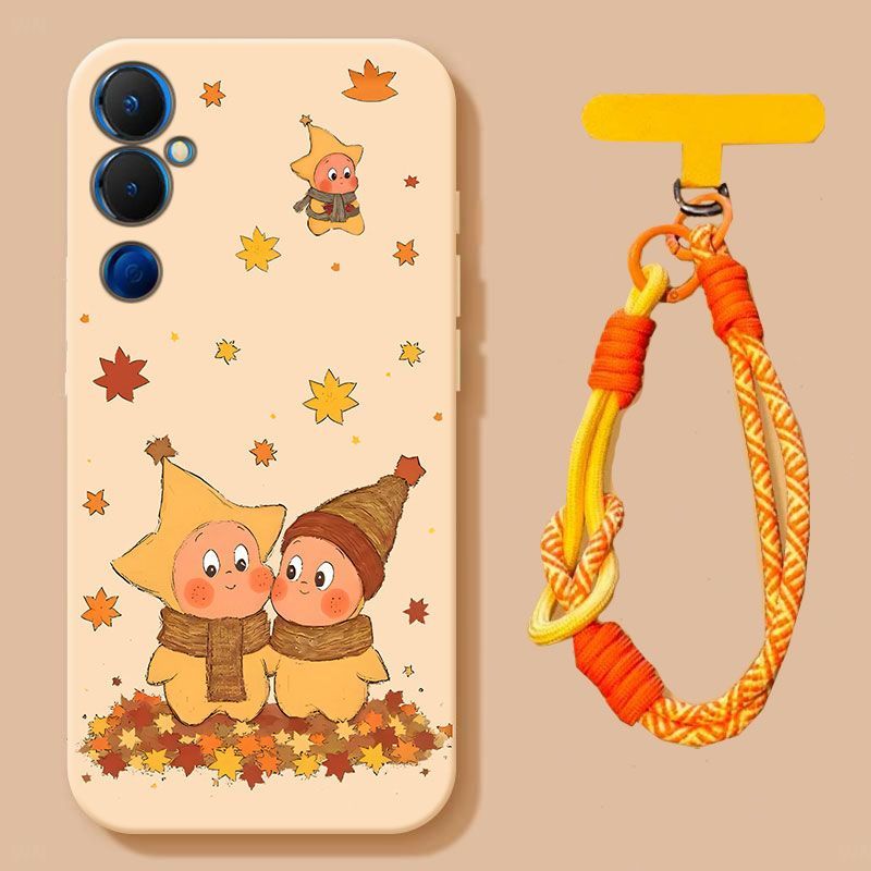 Suitable for Tecno Pova 4 Pro phone case, niche and cute star people, frosted all inclusive style with fallen leaves and star design, antique white background - scarf star
