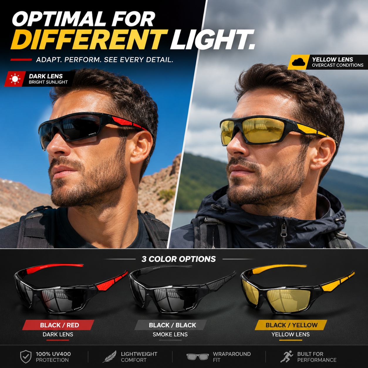 Sports Sunglasses Men Polarized UV400 Cycling Running Outdoor Driving Goggles Lightweight Eyewear