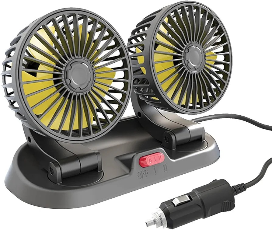Car dash board/ windshield dual head car fan, electric adjustable 12 Volts DC, 2 Speed 12V Electric Car Cooling Fan 360° Rotatable Dual Heads