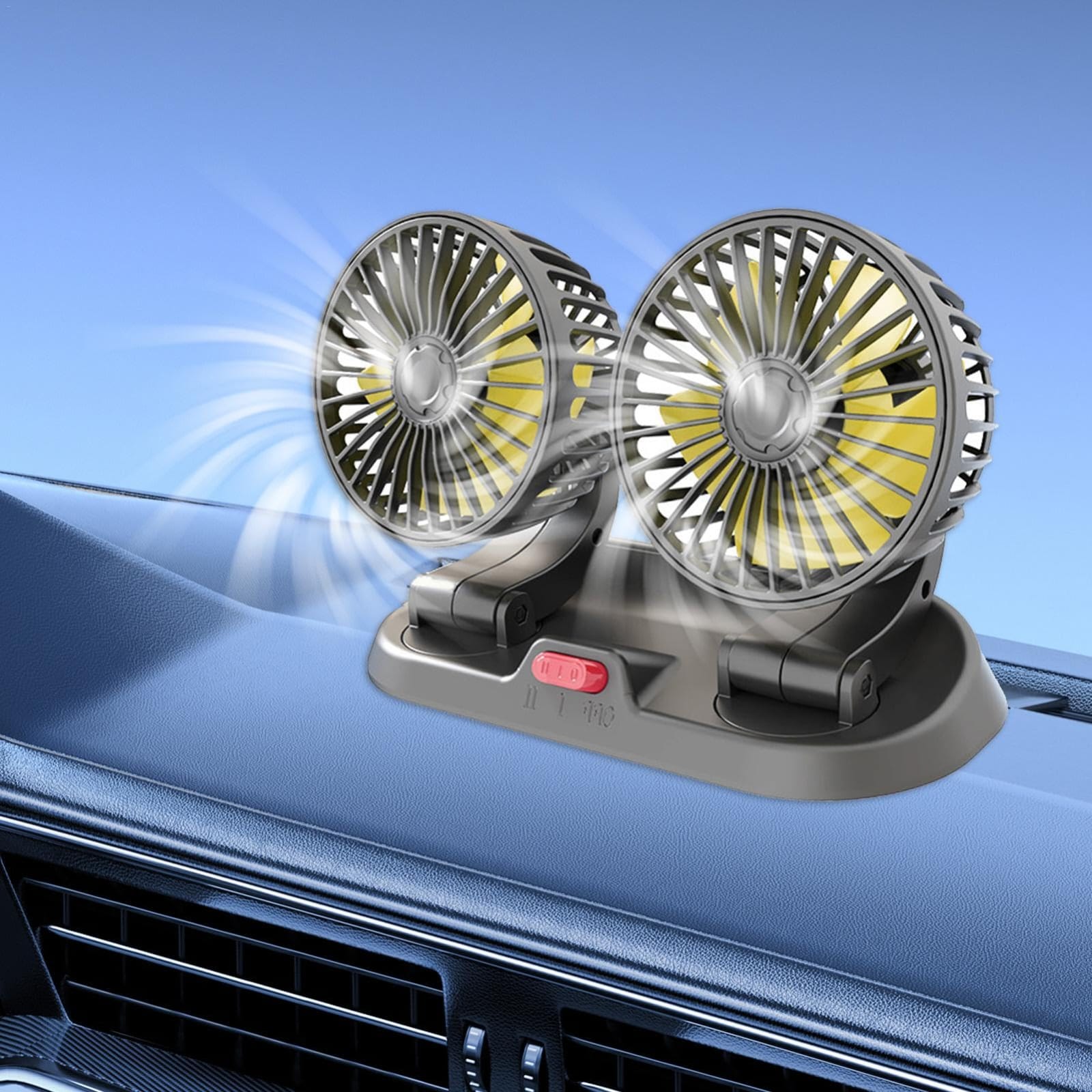 Car dash board/ windshield dual head car fan, electric adjustable 12 Volts DC, 2 Speed 12V Electric Car Cooling Fan 360° Rotatable Dual Heads