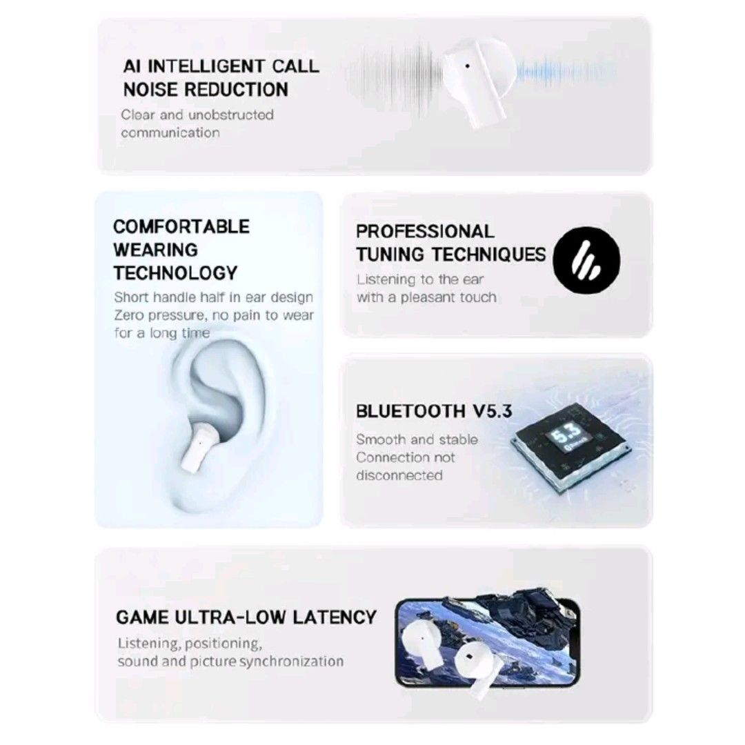 Original Pro 5s Earbuds Earpods Wireless Mini Bluetooth Earphones TWS Touch control In-ear Headphones Portable Premium Deep Bass Music Noise Cancellation Transparency Compatible with All Devices.