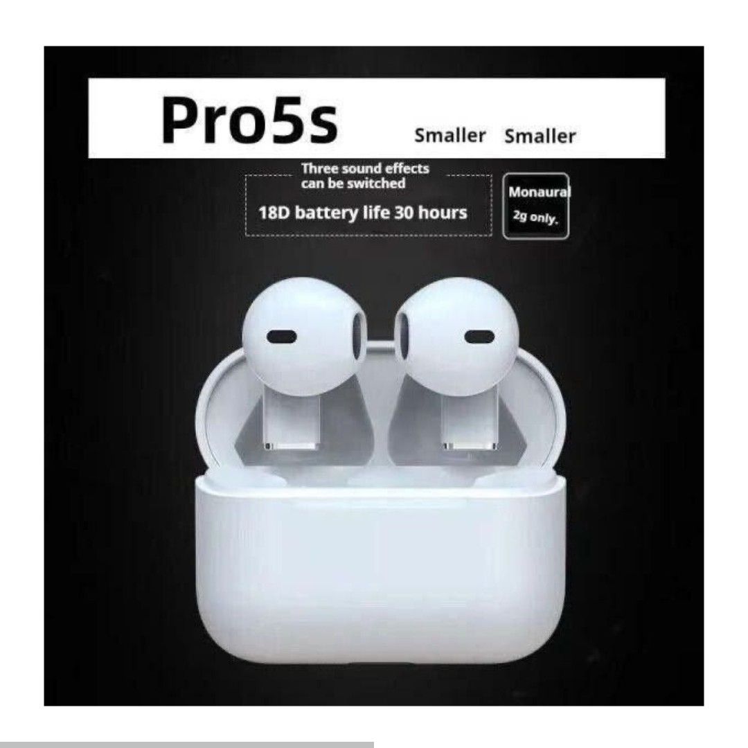 Original Pro 5s Earbuds Earpods Wireless Mini Bluetooth Earphones TWS Touch control In-ear Headphones Portable Premium Deep Bass Music Noise Cancellation Transparency Compatible with All Devices.