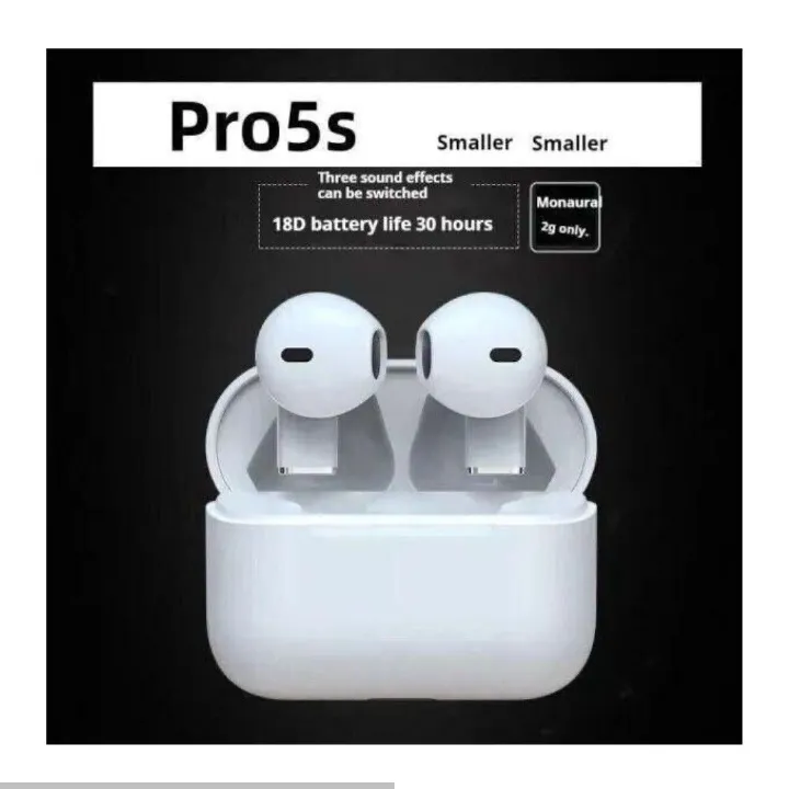 Original Pro 5s Earbuds Earpods Wireless Mini Bluetooth Earphones TWS Touch control In-ear Headphones Portable Premium Deep Bass Music Noise Cancellation Transparency Compatible with All Devices.
