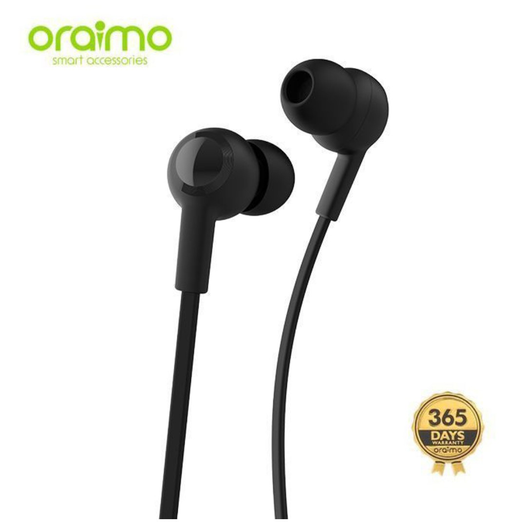 Oraimo Wired Earphones 3.5mm Pure Bass In-Ear Headset Sports Earpods Stereo Music Gaming Headphone with Microphone Comfortable Ear-tips Compatible on Android/IOS Laptop 1.2 meter cord