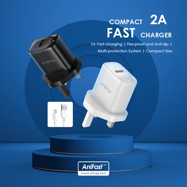 Oraimo 10W Fast Charger Adapter +Type C Cable Fast Charging UK Type 1 Meter Compatible with all Androids
