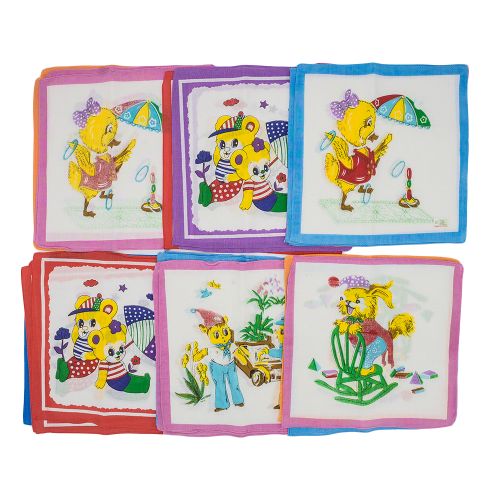 6 PCS Soft Cotton Handkerchiefs for Kids – Reusable & Absorbent Hanky Pack for Boys & Girls, Cartoon Pattern Face Wipe for School, Travel & Daily Use