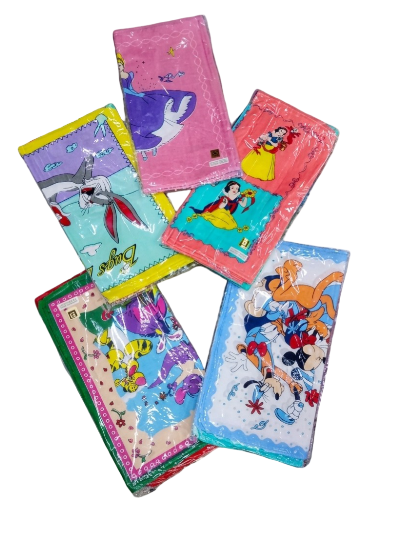 6 PCS Soft Cotton Handkerchiefs for Kids – Reusable & Absorbent Hanky Pack for Boys & Girls, Cartoon Pattern Face Wipe for School, Travel & Daily Use