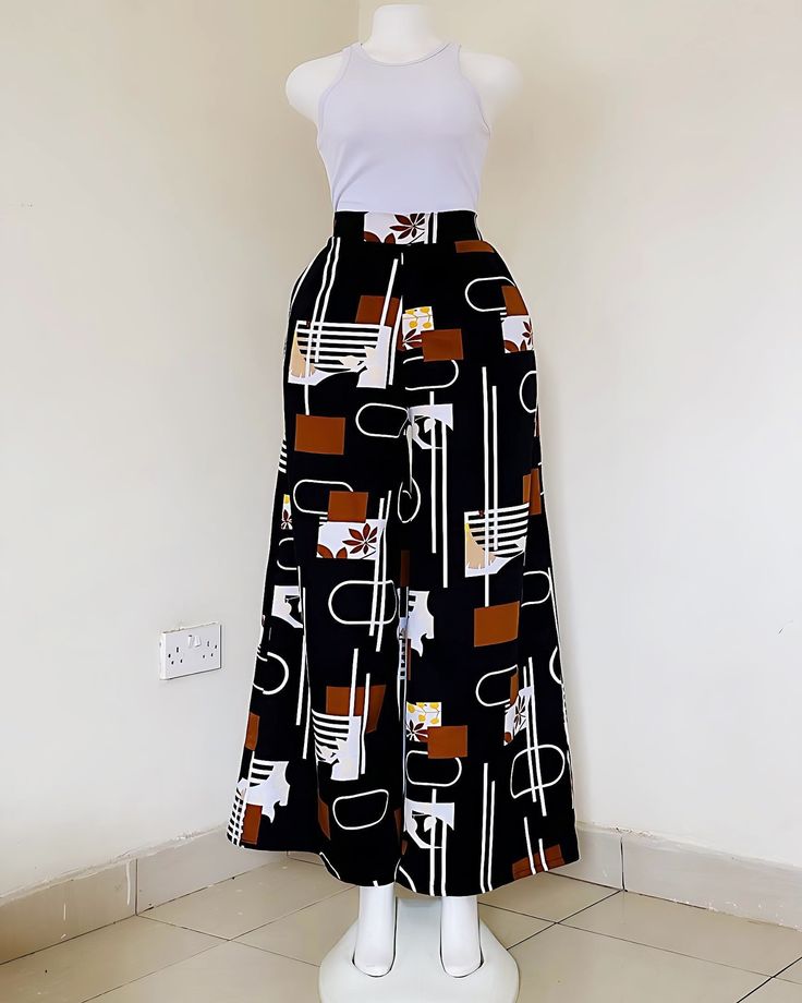 Women’s High Waist Wide Leg Palazzo Pants – Print Drawstring Elastic Waist Loose Casual Trousers African Print Palazzo Pants B Graphic Wide Leg High Waist Trousers for Women