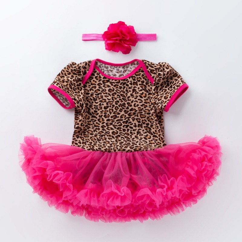 Baby Girl Floral Romper Dress Short Sleeve Princess Bodysuit Tutu Skirt Newborn Birthday Party Outfit with Headband