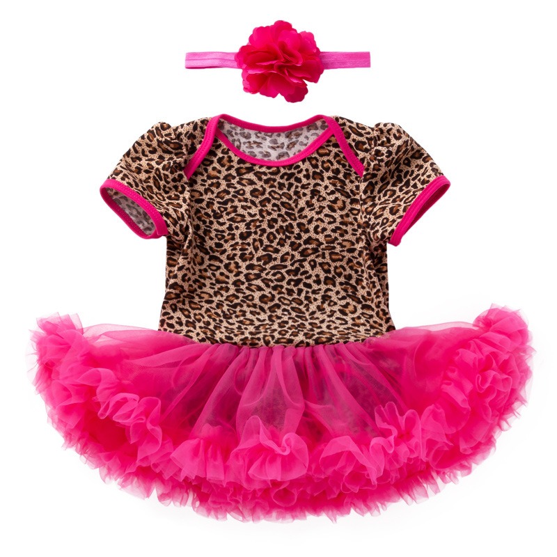 Baby Girl Floral Romper Dress Short Sleeve Princess Bodysuit Tutu Skirt Newborn Birthday Party Outfit with Headband