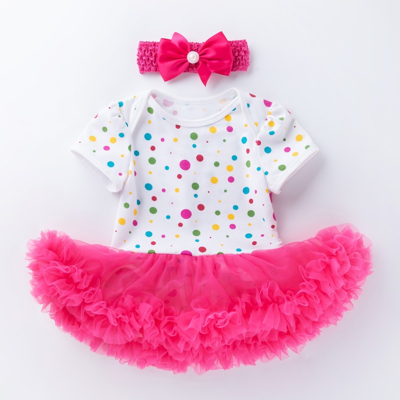 Baby Girl Floral Romper Dress Short Sleeve Princess Bodysuit Tutu Skirt Newborn Birthday Party Outfit with Headband